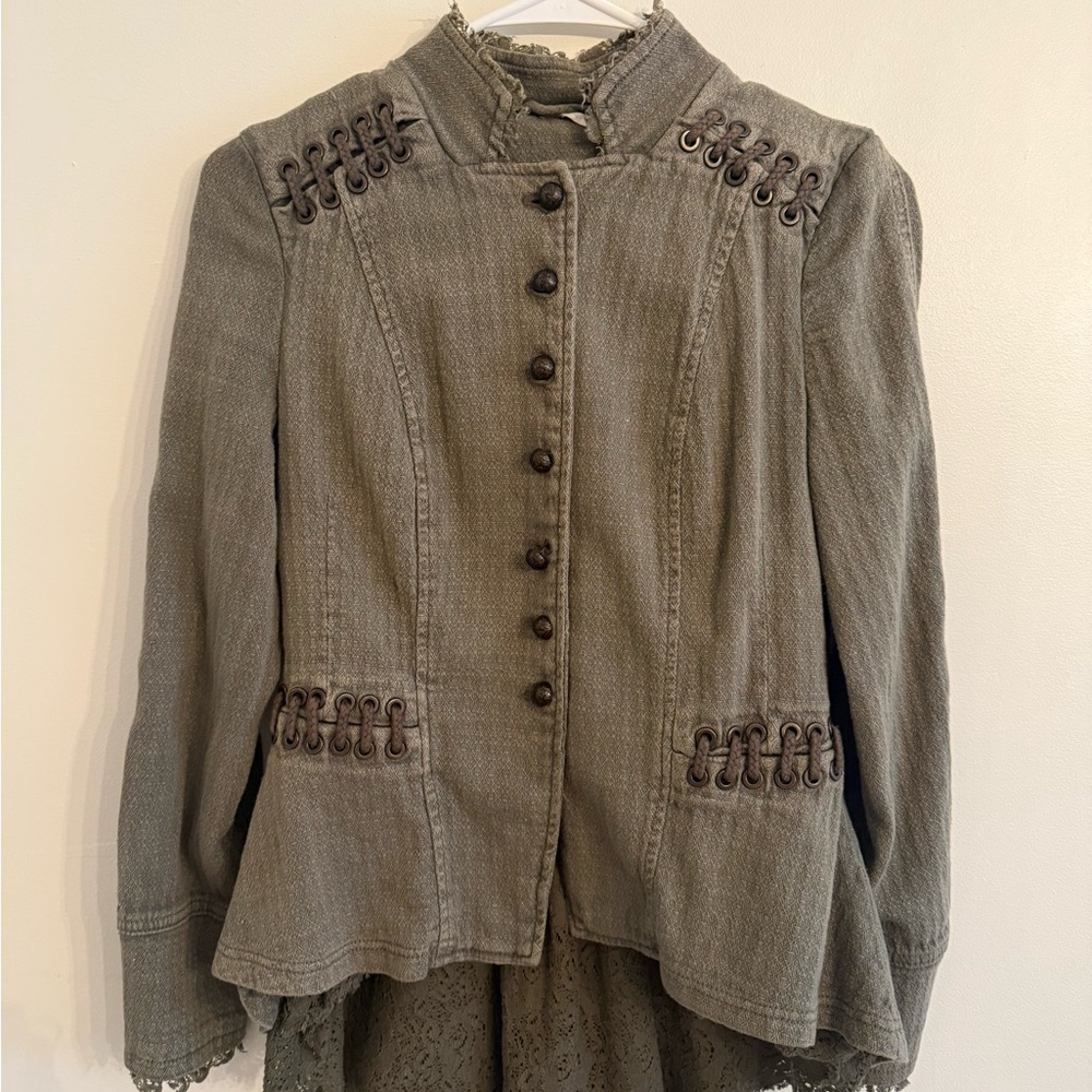 Free People Gray Utility Jacket with Peplum Flare